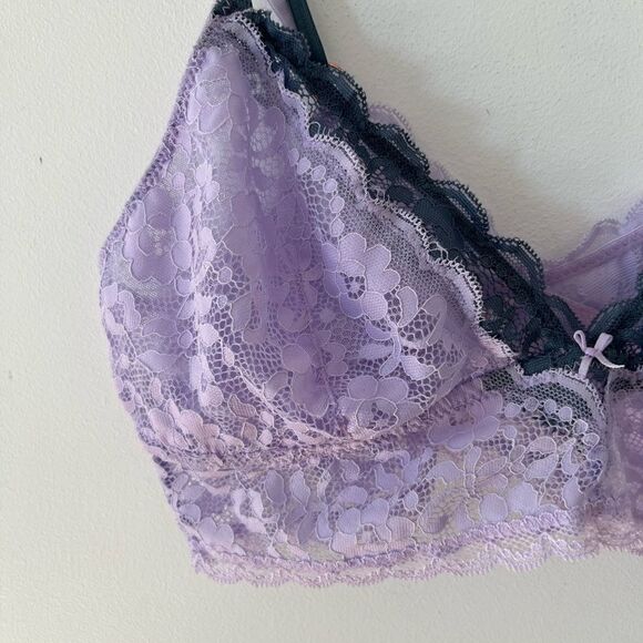 Rose + Vine Lavender Floral Lace Lightly Lined Soft Cup Bralette Bra - Picture 9 of 10